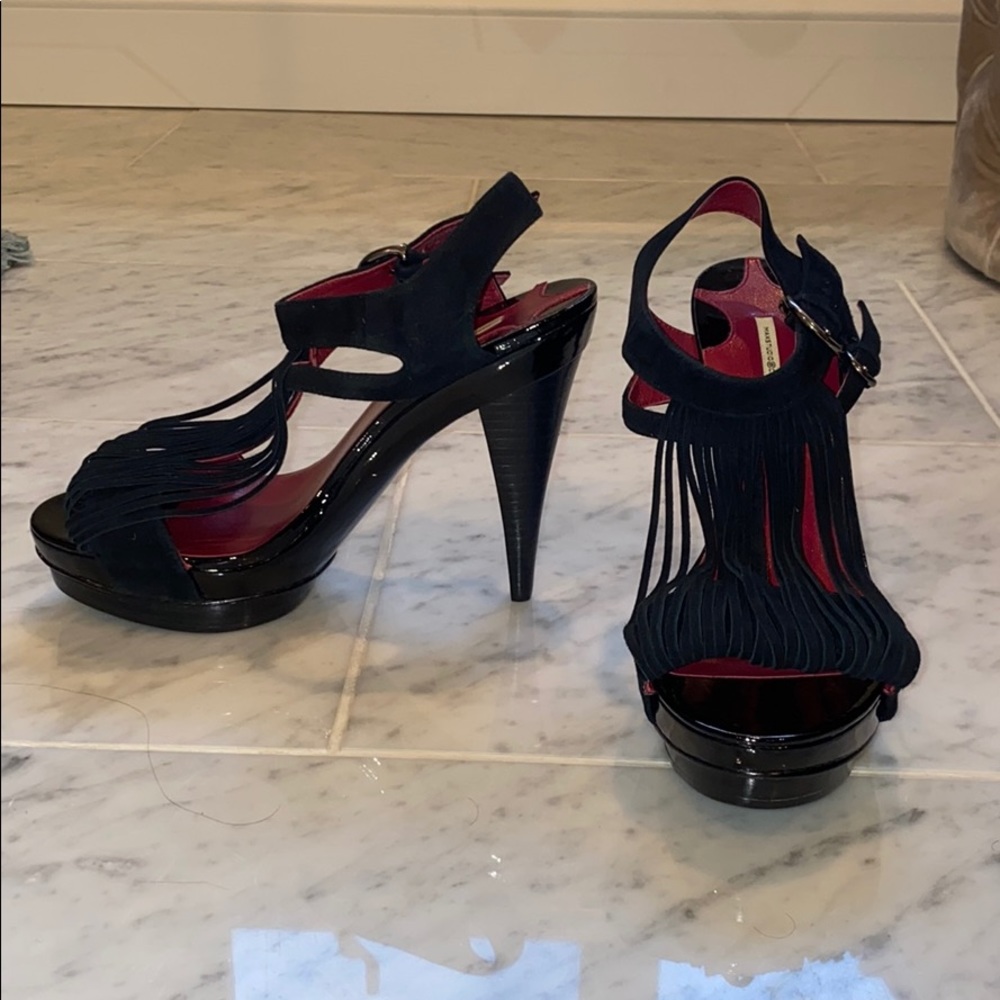 Max Studio Black Boudica Fringe Platform Heels 8